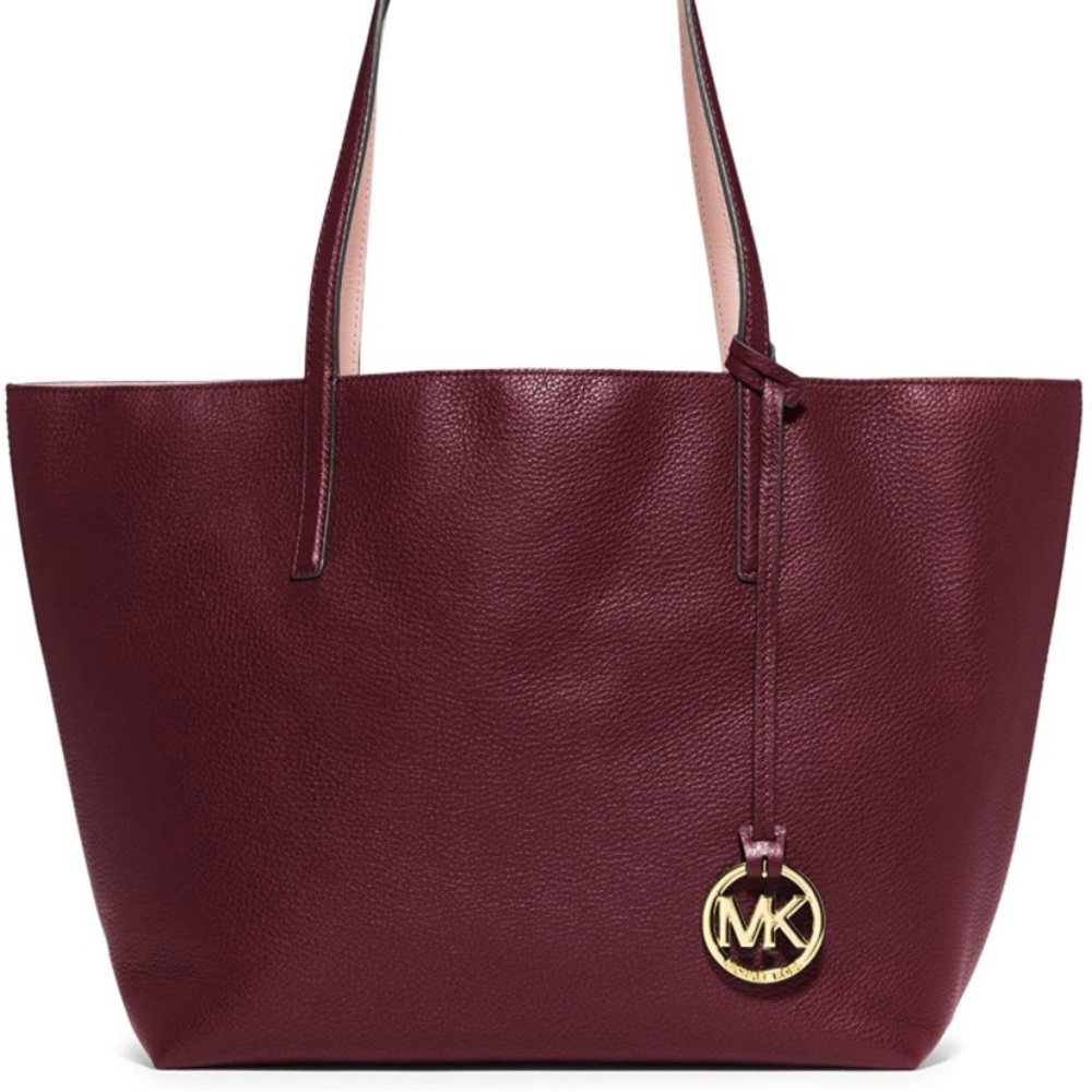 Michael Kors Merlot Pastel Pink Izzy Large Reversible Leather Tote
